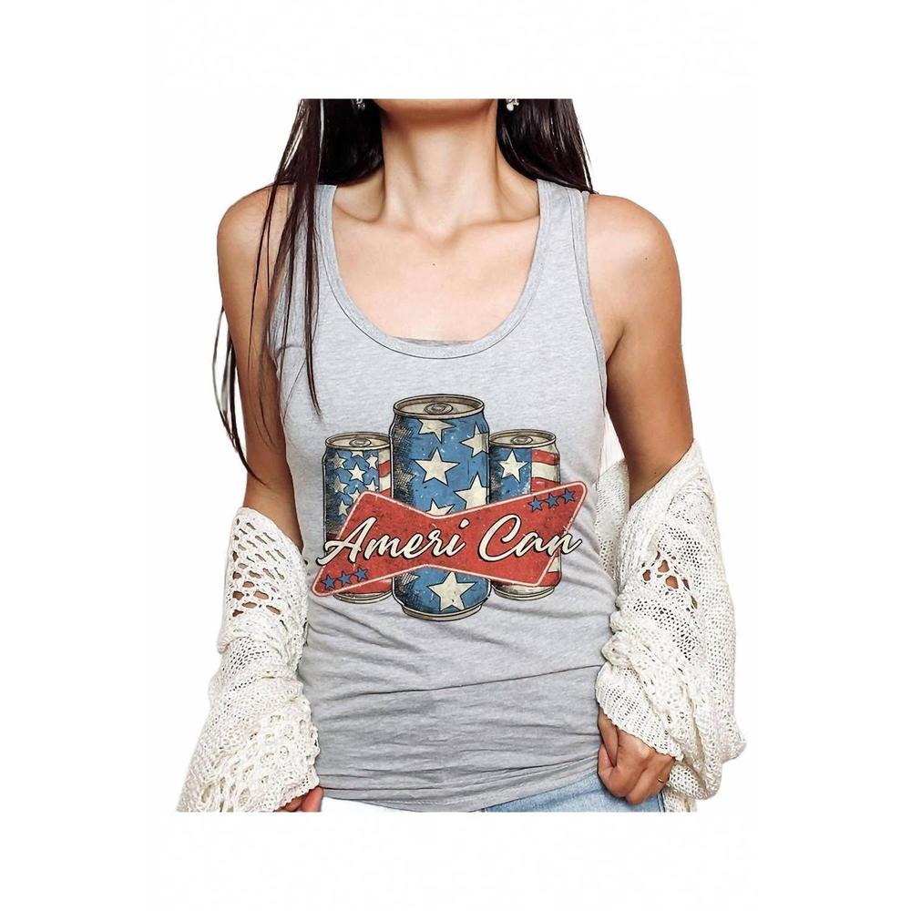 NEW HRT & LUV ameri can 4th of july graphic racerback tank top in gray